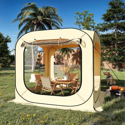 Waterproof & Windproof Pop Up Bubble Tent for 2-4 Persons - Immediate Outdoor Screen House with Clear Enclosure - Easy Setup Sun Shelter for Camping, Patio, Backyard, Deck, Events, Portable, Beige