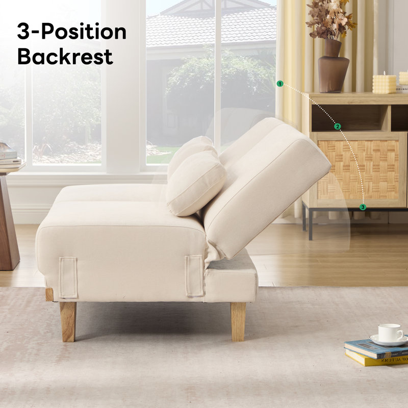 62.2''L Premium Chenille Chaise Lounge, Adjustable Backrest, Beige