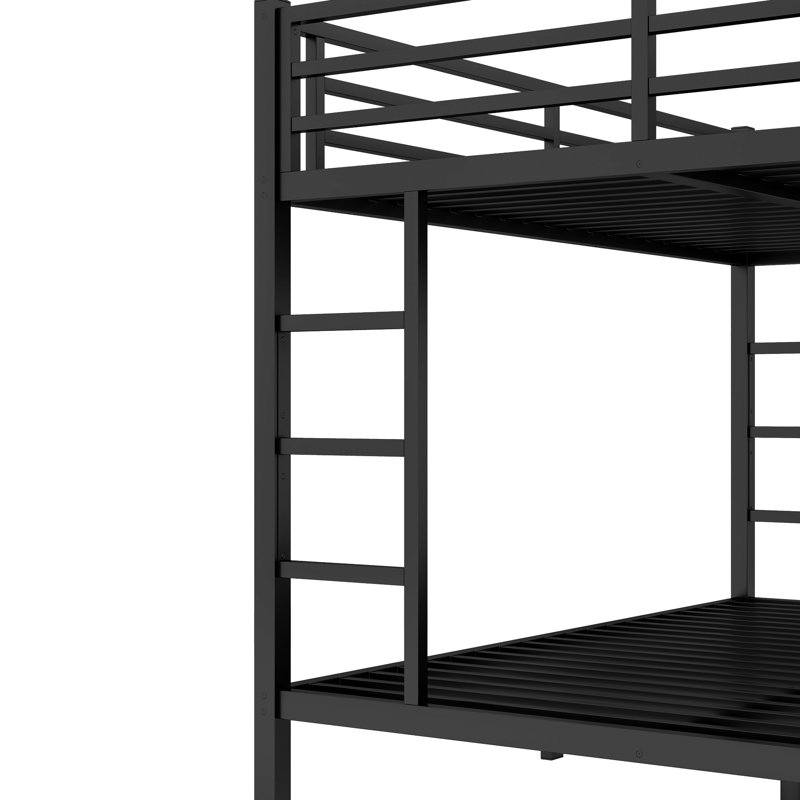 Lit superposé en métal au-dessus d'un lit superposé en métal noir - pour les adolescents et les adultes, ce qui permet d'économiser de l'espace et de réduire le bruit, sans sommier tapissier. Revêtement électrostatique avec 2 échelles latérales pour un accès facile sous le rangement.