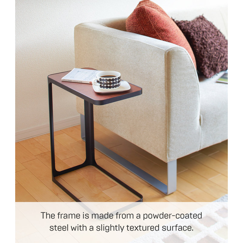 Small Metal And Wood Bedside Compact Side Table - Narrow C Shaped Slim End Table, Black