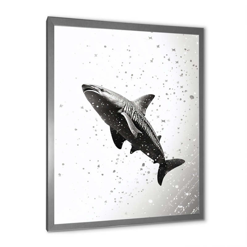 " Monochrome Gray Shark Dance II ", 32" H x 24" W x 1" D, Silver Single Picture Framed
