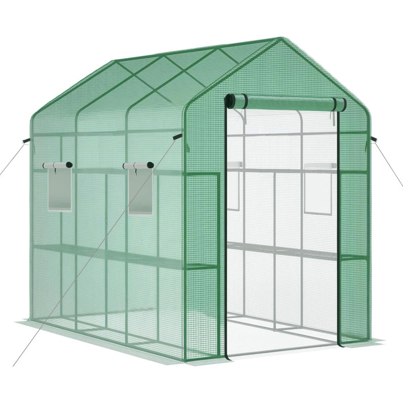 Heavy Duty Walk-In Greenhouse – 56"x85"x76" with 8 Shelves – Portable PE Plant Tent, Mesh Vent Windows, UV Protection, Weatherproof for Backyard Garden (Transparent)