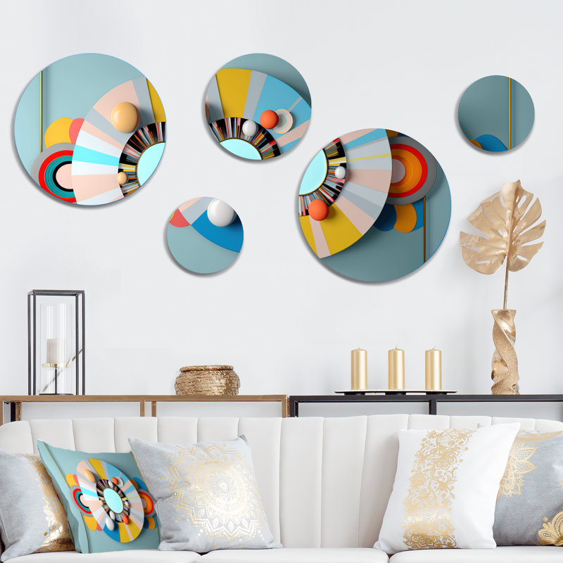 Dimensions de cercle circulaire dans des tons pastel II - Décoration murale géométrique moderne en métal