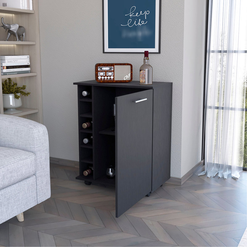 Chariot-bar noir avec 6 supports et tablette intérieure