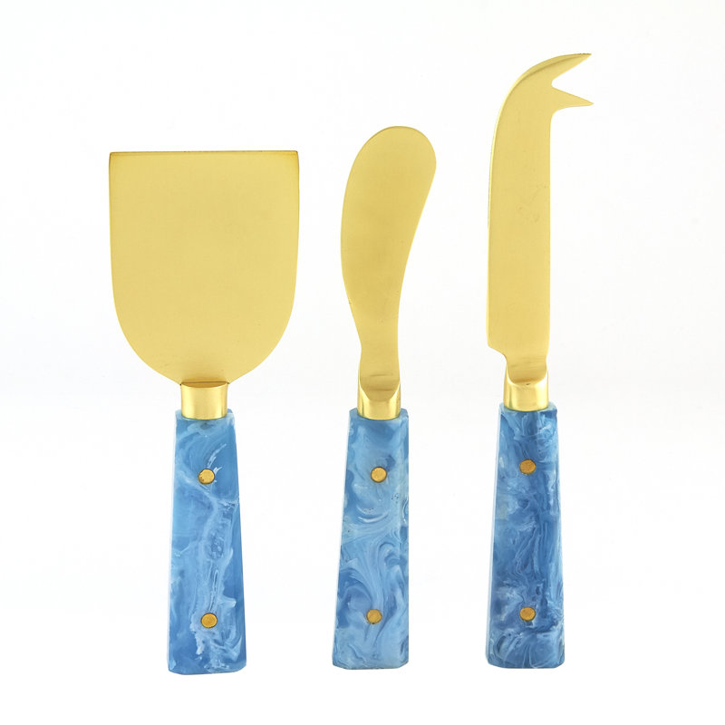 Ensemble de couteaux à fromage en marbre gris / doré, Bleu / or