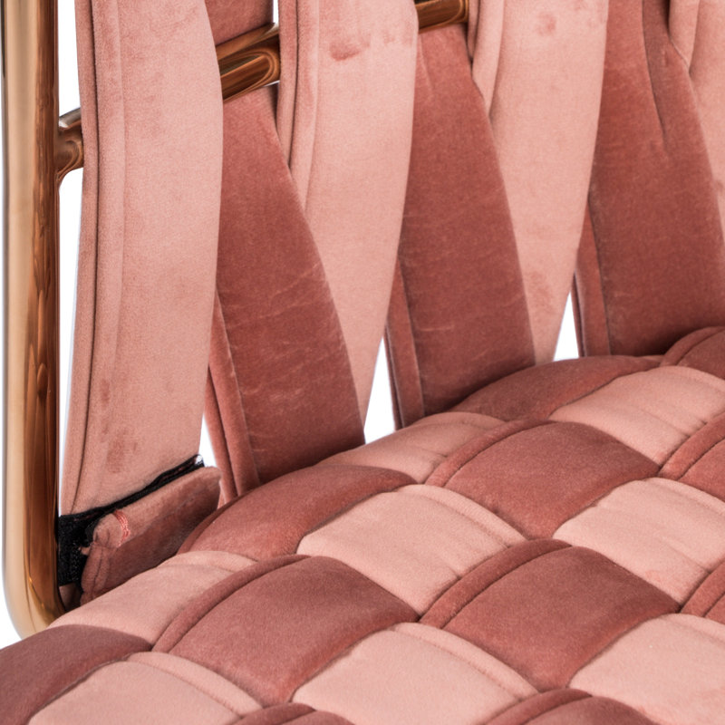 Tabouret de comptoir 27 po Tyrone avec dossier tissé et pieds en métal, Doré, Rose