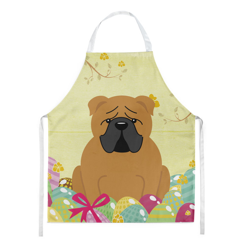 Tablier œufs de pâques, Bouledogue anglais, Jaune/ brun clair/ gris