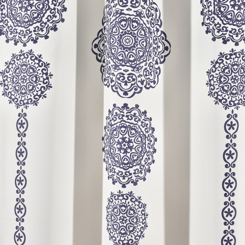 Navy and White Medallion Print Polyester Blackout Window Panels