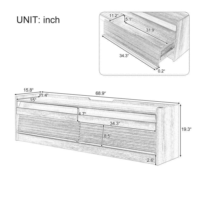 Modern TV Stand With Ample Storage,4 Drawer Design With Tempered Glass ,Built-In Charging Ports And Ambient LED Lighting