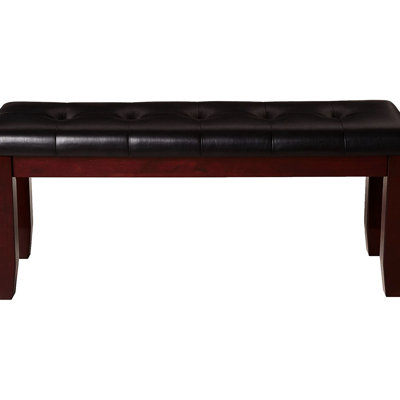 Bedroom Living Room Bench With Leather-Like Seat, Tapered Wood Legs, Upholstery, Rectangular, Solid And , Brown Finish Modern Seat Cherry For