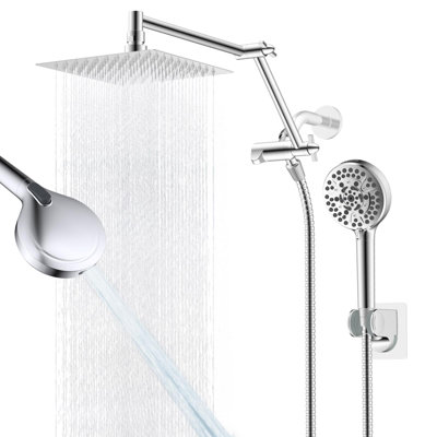 8” High Pressure Rainfall Shower Head With Handheld Spray, 16" Adjustable Extension Arm