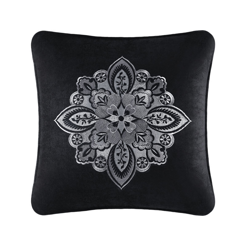 Black Velvet 18" Square Embroidered Decorative Pillow