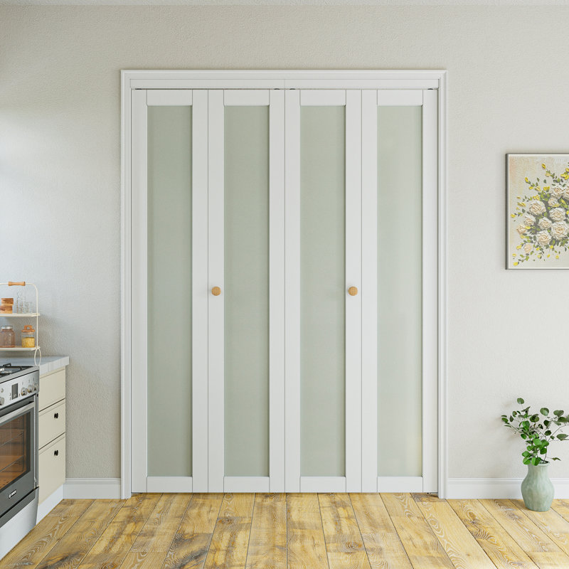 Portes pliantes pliantes en verre trempé givré 1-Paintable Paintable, 60 po x 80 po