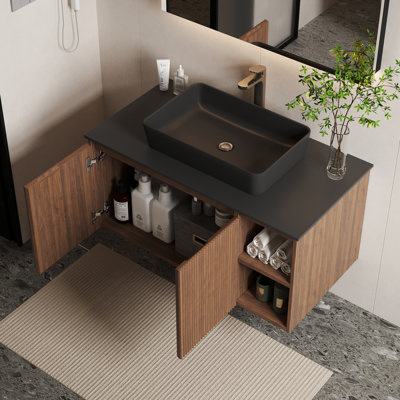 Meuble-lavabo simple avec comptoir en pierre frittée Dexheart