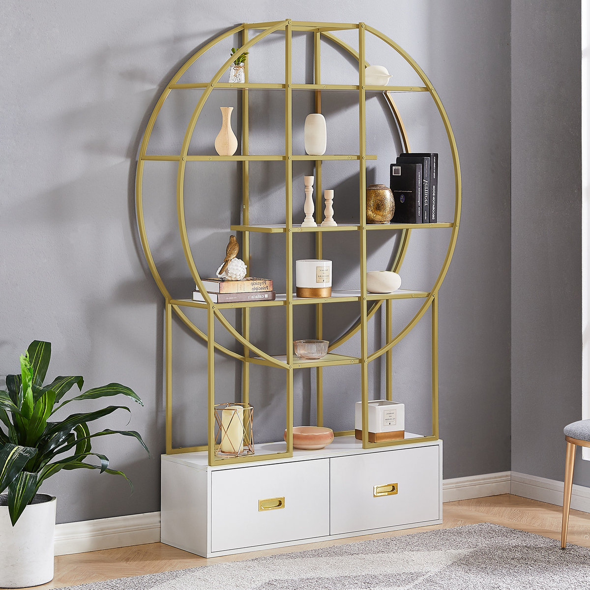 Everly Quinn 70.8 Inch Round Office Bookcase Bookshelf, Display Shelf