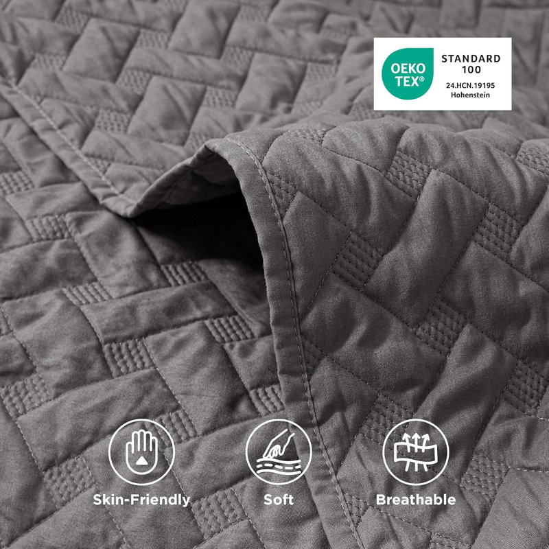 Quilts Lightweight Bedspreads with Basket Weave Pattern, Soft Quilt Bedding Set, Hazel Comforter Set Coverlet, Gray