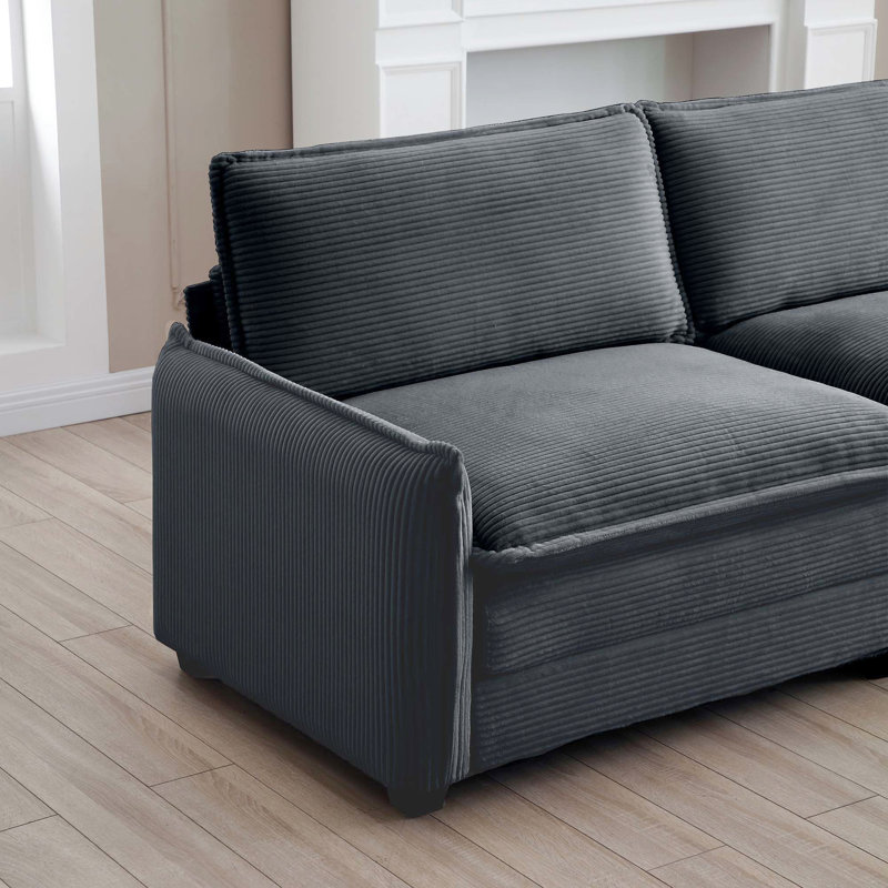 Siège confortable confortable en velours côtelé gris avec un coussin pour plusieurs espaces - Style rétro, tissu, conception de sièges ergonomiques