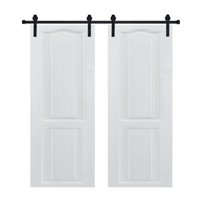 Porte de grange blanche coulissante double en panneaux de fibres à densité moyenne 3/4 po de 30 po x 80 po avec quincaillerie
