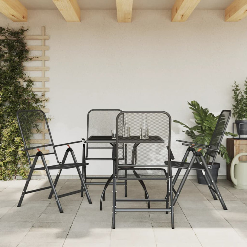 Ensemble de salle à manger de jardin pliable en métal anthracite 5 pièces