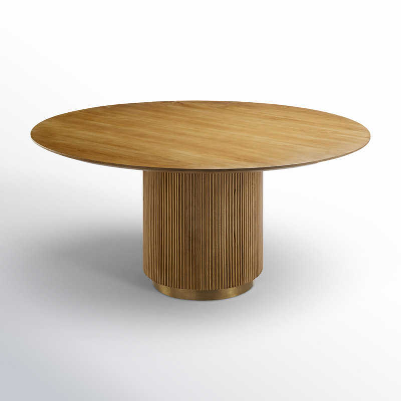 Mooney Round Mango Wood Dining Table with Ribbed Edges