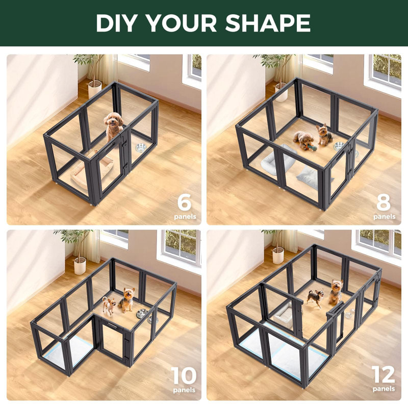 FXW AuraSpace Acrylic Indoor Dog Playpen for Puppies and Small Dogs, 24 Inch, 12 Panels, Black, 23.6" H x 59.1" W x 59.1" D