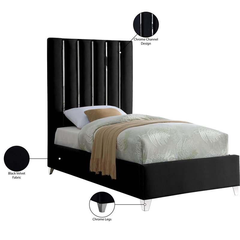 Dietrich Upholstered Platform Bed, Black Velvet, Twin
