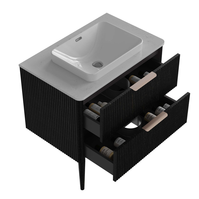 Meuble-lavabo polyvalent avec lavabo en céramique et rangement spacieux, Noir