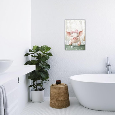 Mignon cochon dans une baignoire, art mural 12 po x 18 po