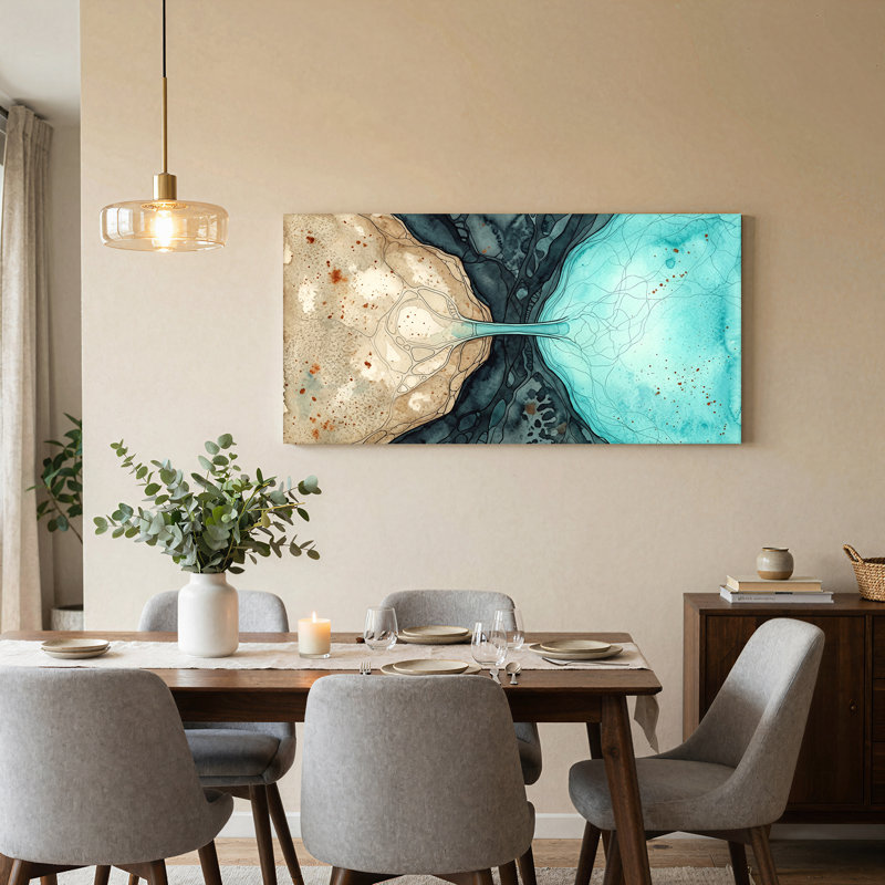 Toile abstraite sarcelle et brune, 40“W x 20”H