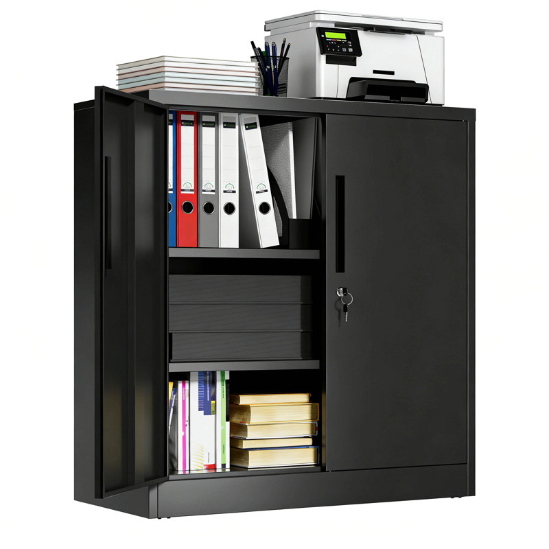 Metal Storage Cabinet With Lock, 2-Door Garage Storage Cabinet With 2 Adjustable Shelves, Heavy Duty Steel File Cabinet For Home, Office, Garage, School