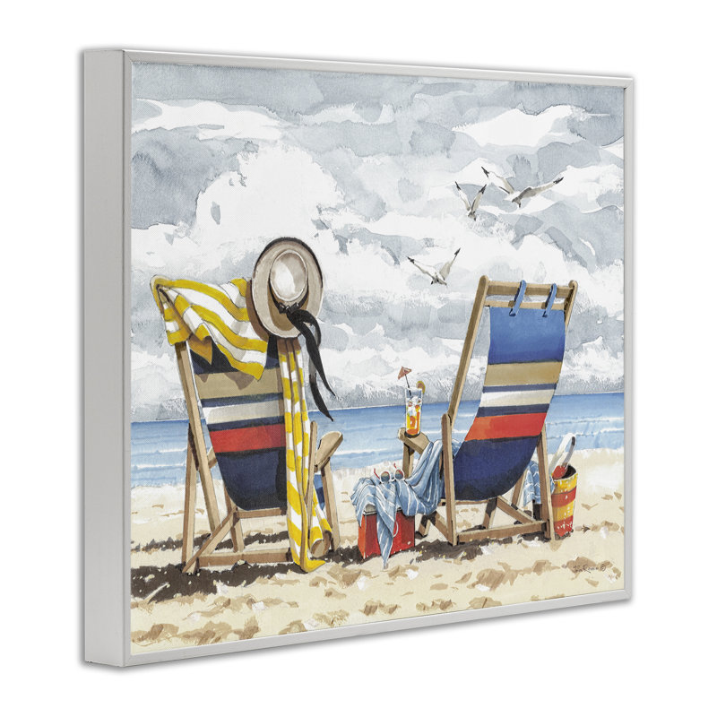 «Peaceful Chairs Beach», estampe numérique par John Rossini, Estampe numérique encadrée blanc bord de mer, H 16 po x l 20 po
