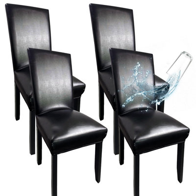 Housses en cuir pour chaises de salle à manger, ensemble de 4, housses de cuisine imperméables super extensibles, housses de chaise de salle à manger épaissies lavables, housses de siège noires pour salle à manger / cuisine / banquet