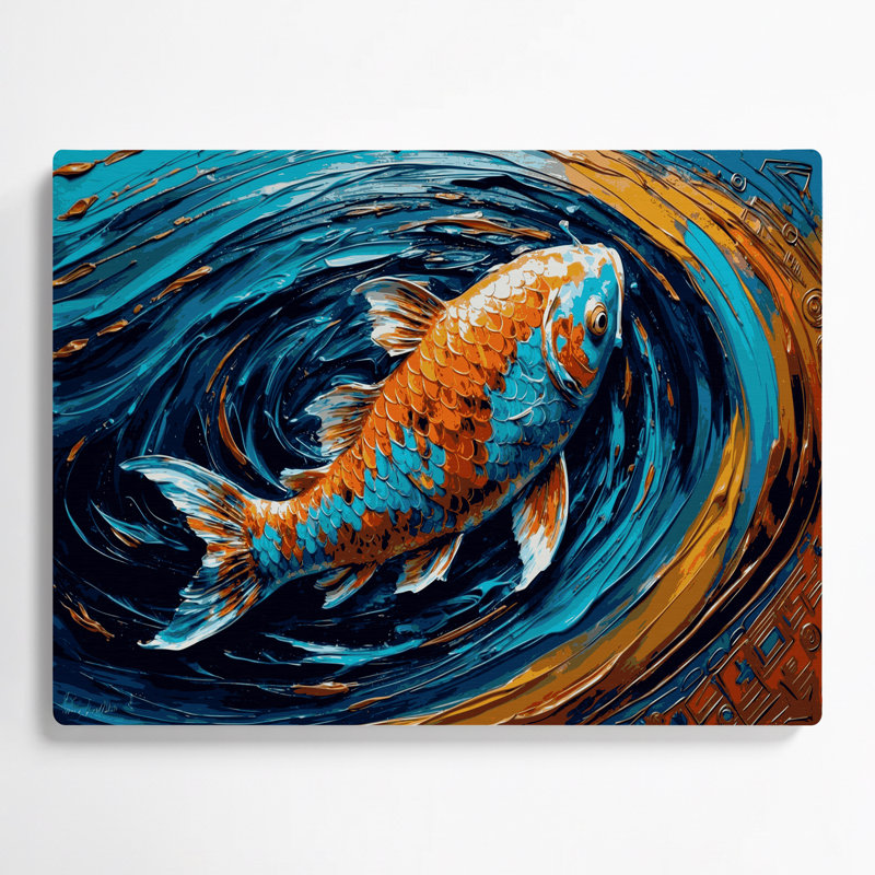 Art mural en métal bleu du sud-ouest, Koi Fish 33, H 288 po x l 432 po