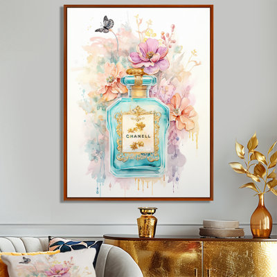 Rétro bouteille de parfum pastel floral I - Parfums, art mural
