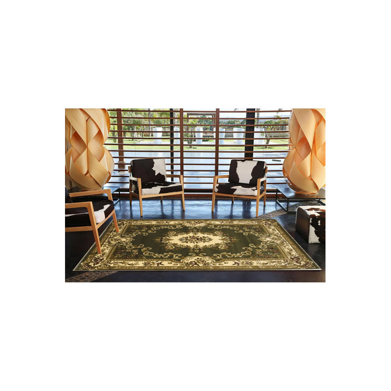 Tapis vert traditionnel Vintage, Sous-tapis carré 3 pi 11 po inclus