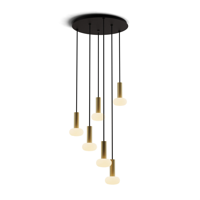 6 - Light LED Pendant, Brass