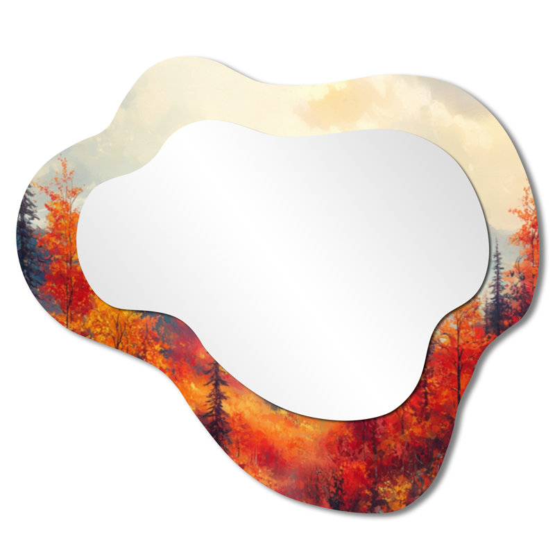 Mountain Panoramic Range In Autumn I - Landscape Mountains Asymmetrical Wall Mirror, Traditional Vanity Mirror, Printed on Metal