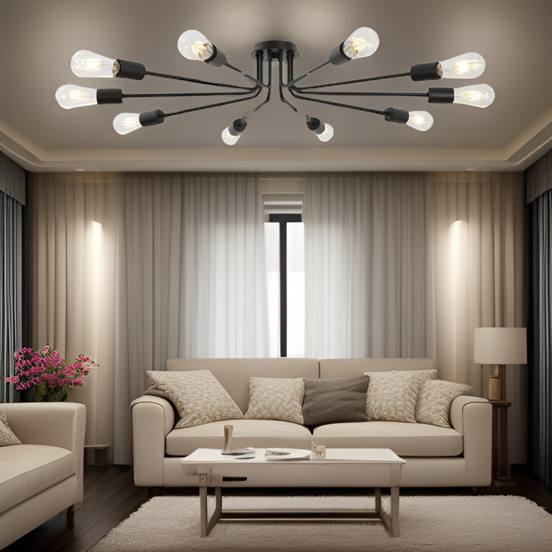 Plafonnier semi-encastré 10 lumières, Noir mat