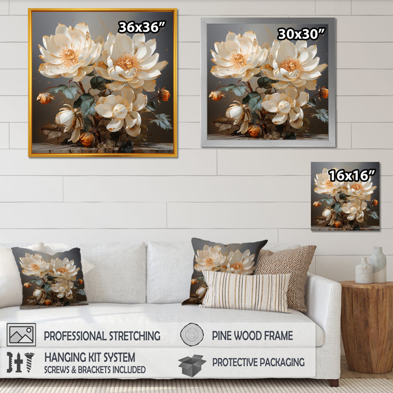 Lotus doré sur fond de tranquillité sur toile, H 30 po x l 30 po x P 1 po, Cadre simple argenté
