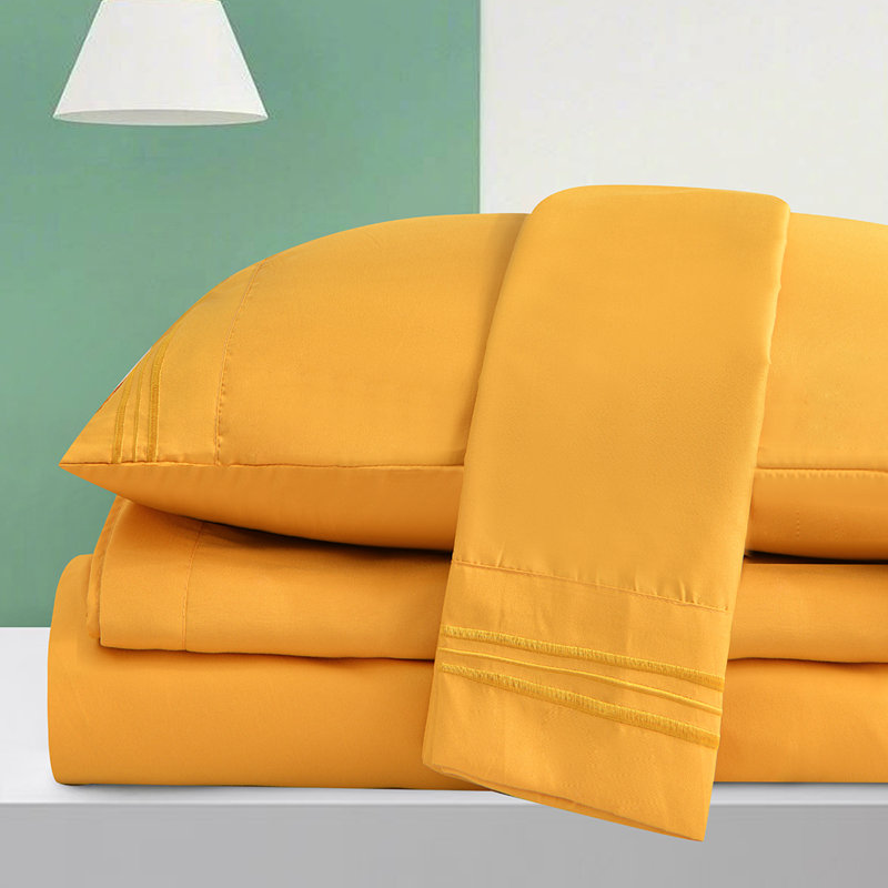  Ensemble de draps en rayonne ultra doux et infroissable, Or, Ensemble de draps pour très grand lit + un drap-h