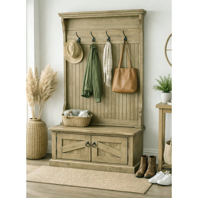 Arbre d'entrée en bois massif Kinley avec banc et rangement pour chaussures