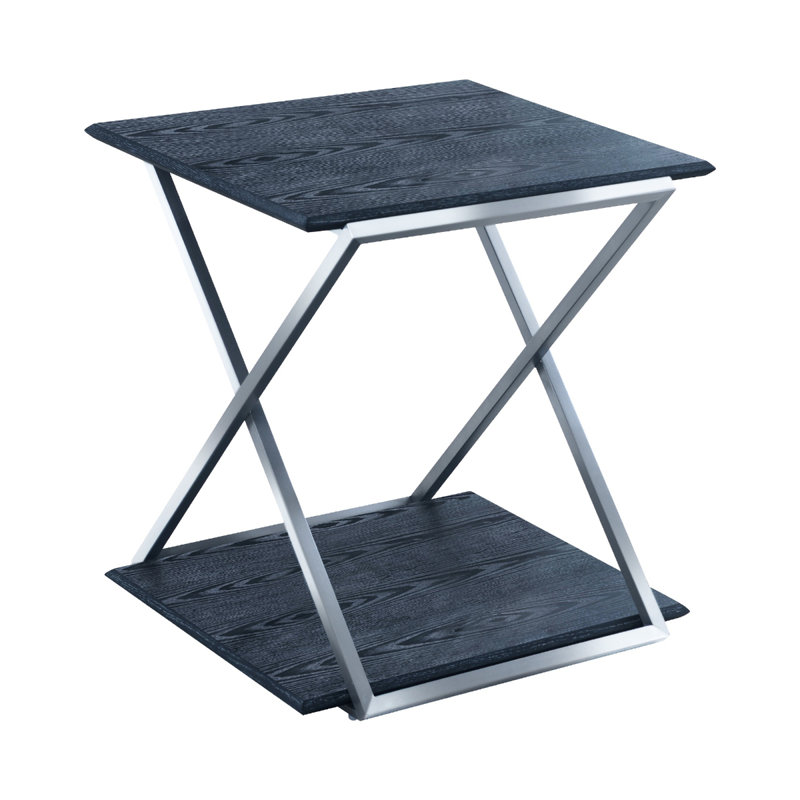 Table de bout avec rangement Mccoll, Plateau bleu / base en acier inoxydable brossé
