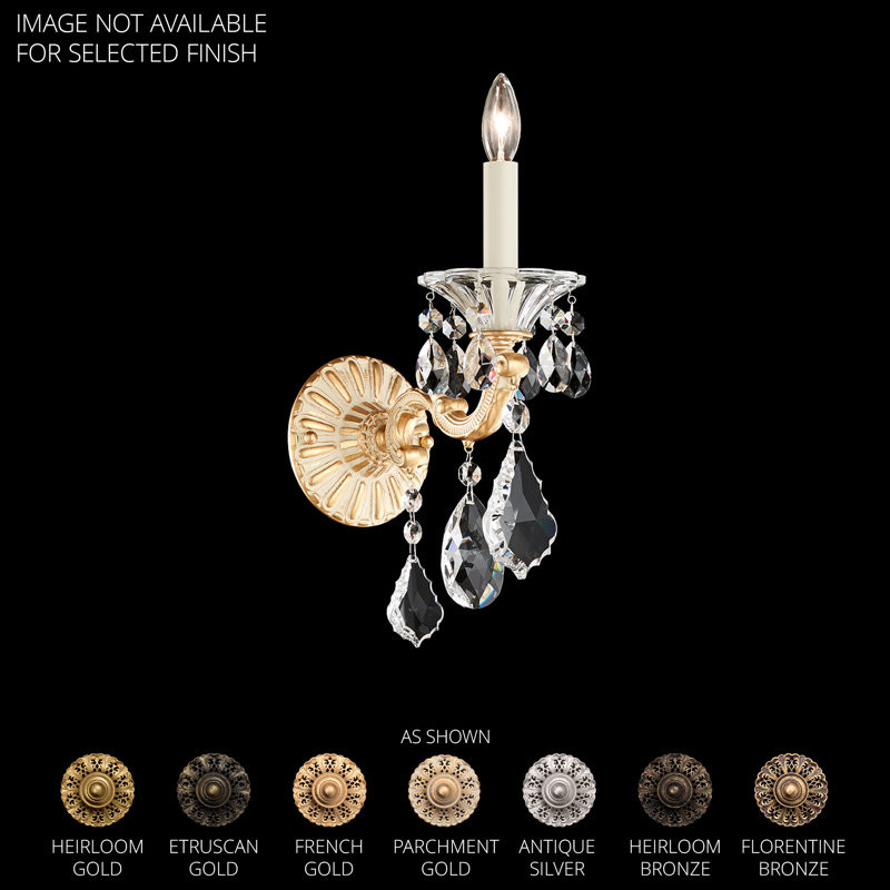 La Scala 1 Light 4.5in x 16in Wall Sconce with Round Backplate in Parchment Gold with Clear Radiance Crystals, French Gold