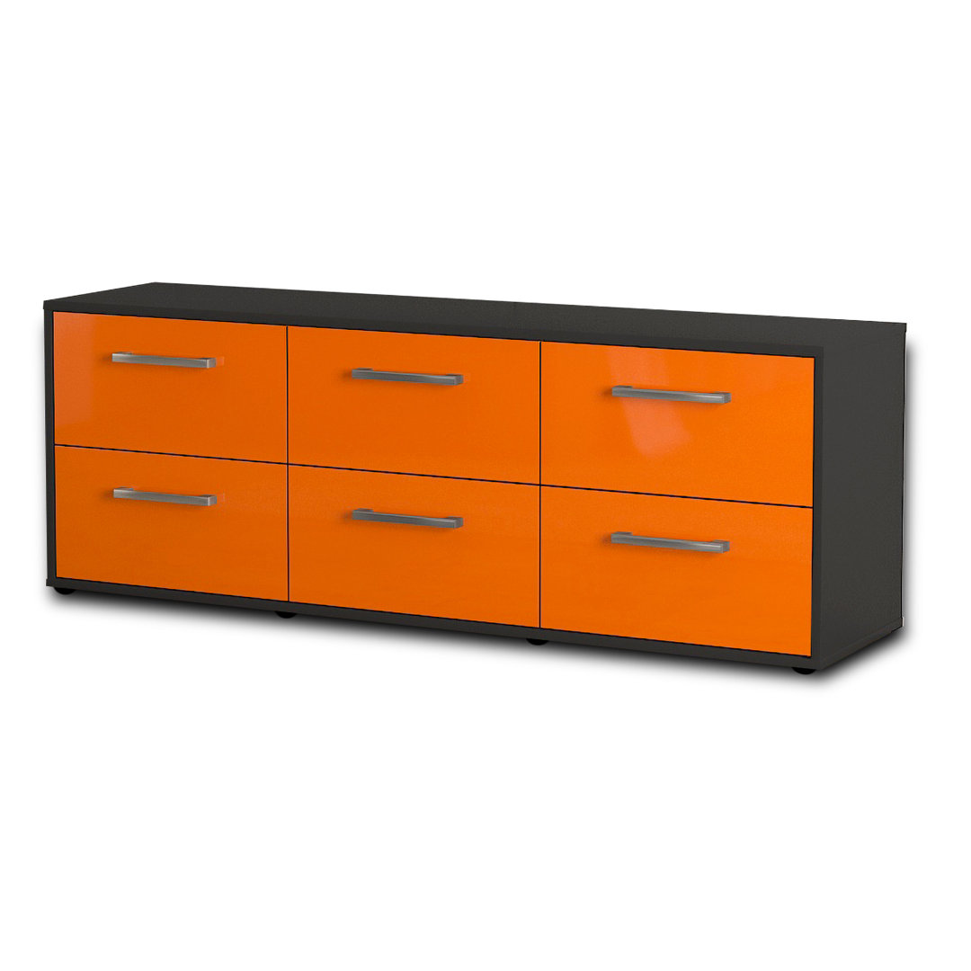 TV-Ständer Baryn, Farbe: Orange/Anthrazit, Freistehend/Metallgriffe, Größe: 92x49x35 cm