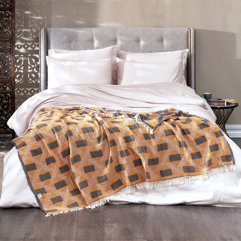 Batholo Jacquard Throw Blanket, Marigold Orange