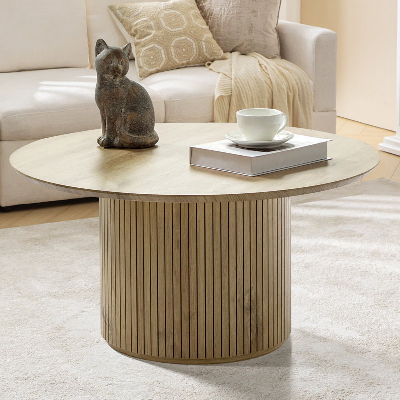 Table basse ronde en bois manufacturé Marrina, Chêne