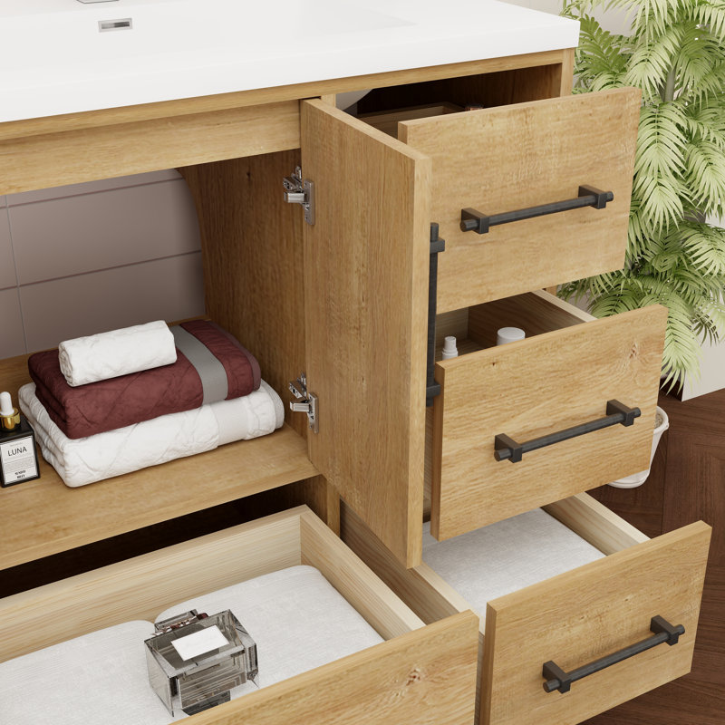 Victoria 35.4'' Single Bathroom Vanity with Acrylic Top, Oak