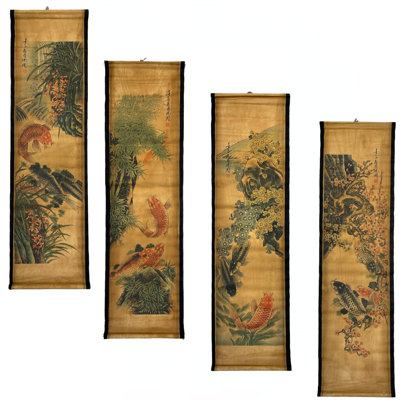 4-Piece Large Chinese Classic Art Wall Scroll Paintings For Room Decor