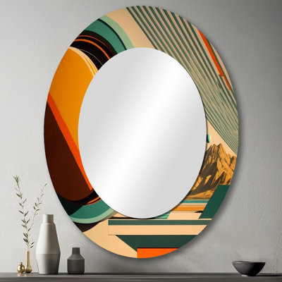 Graphismes vintage du milieu du siècle III - Miroir mural ovale bleu
