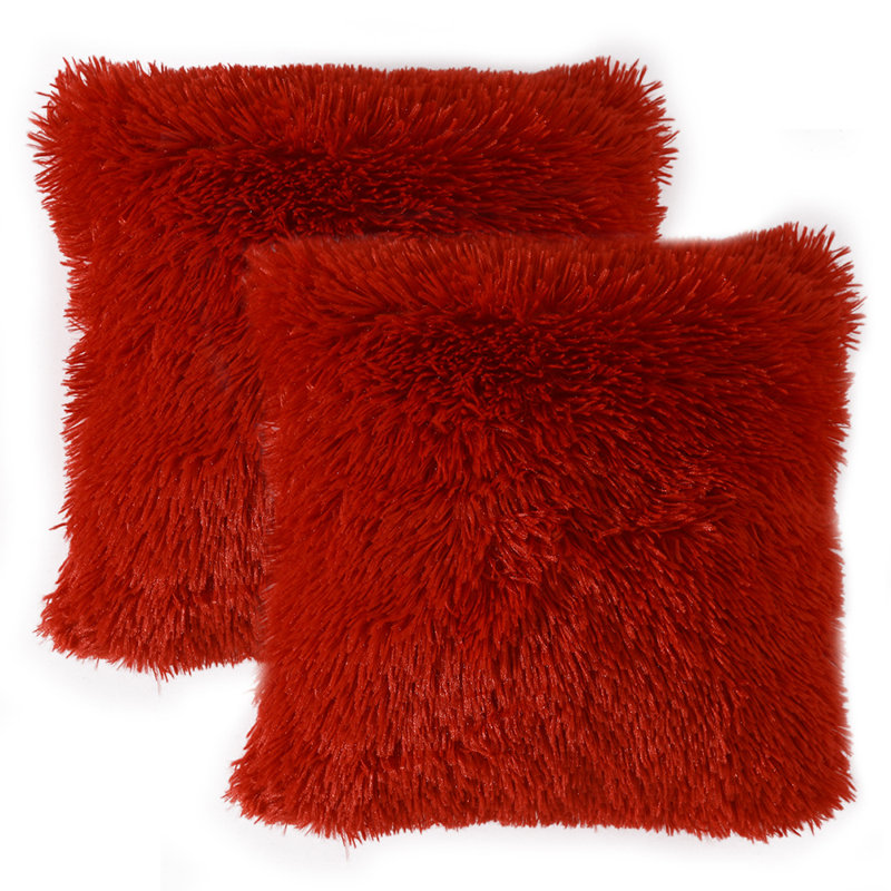 Solid Colour Faux Fur Throw Pillow, Rouge vin